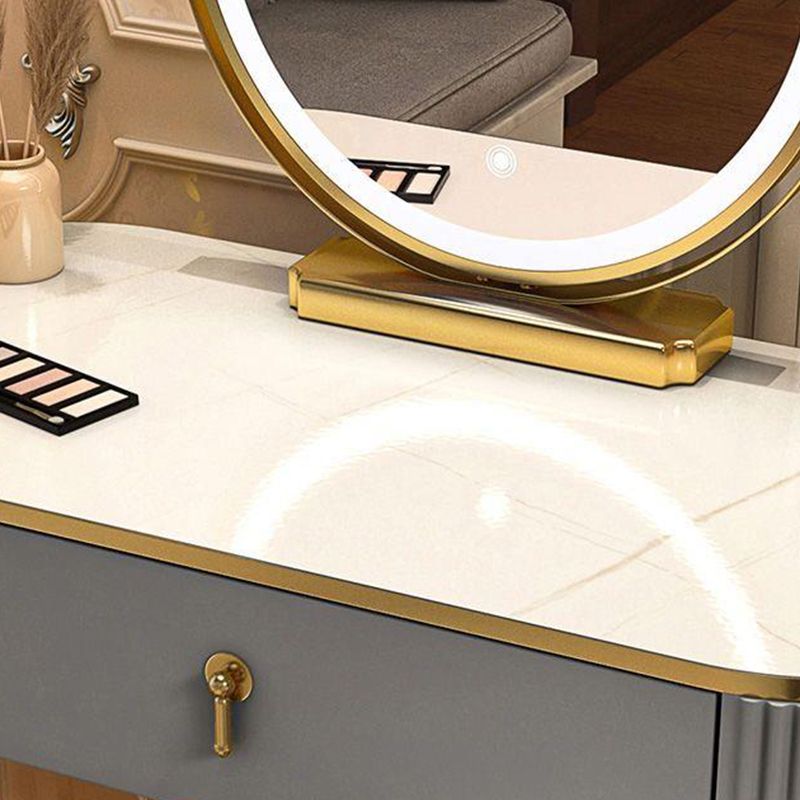 Glam Wooden Bedroom Lighted Mirror with Drawer Makeup Vanity Desk