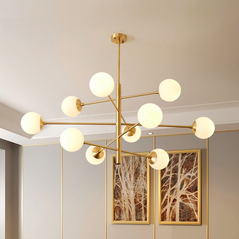 Lustre suspendu post-moderne Light Satin Opal Verre Plafond Chandelier en or pour le salon