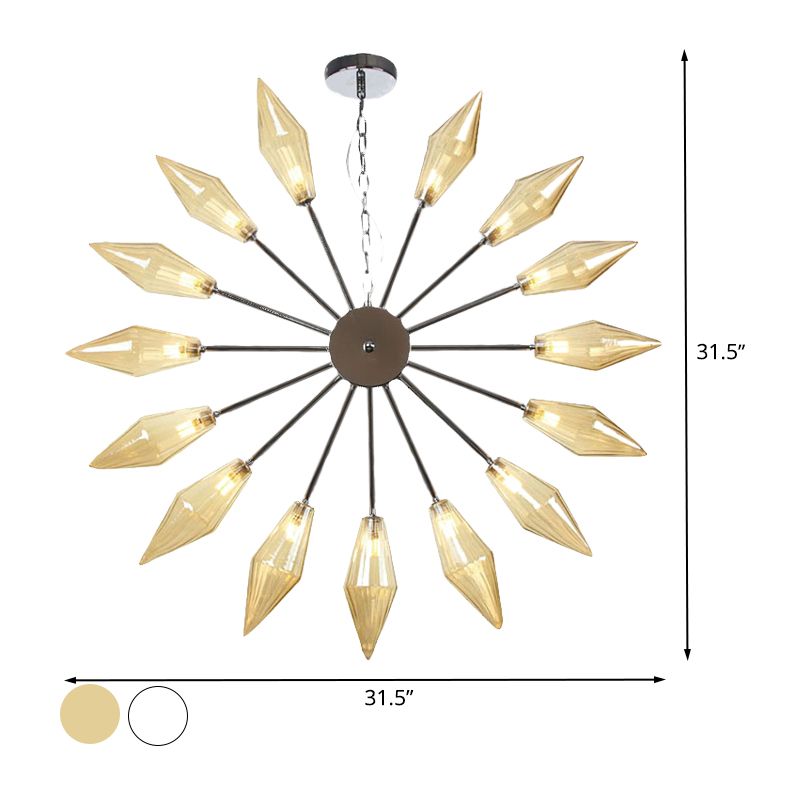 6/9/12 Lights Chandelier Lamp Industrial Sputnik Amber/Clear Glass Ceiling Light Fixture in Black/Copper/Chrome