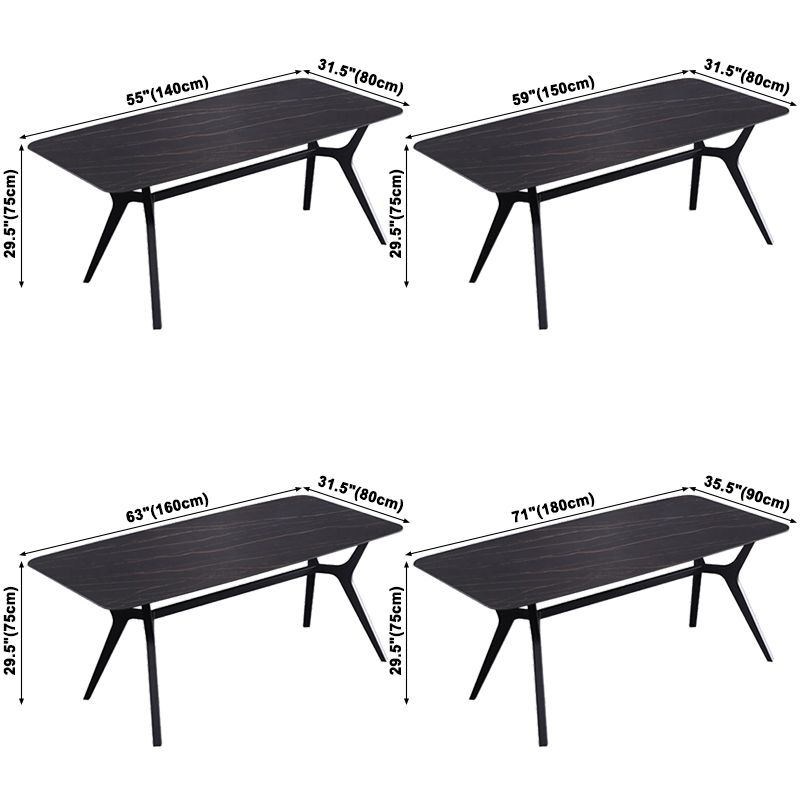 Mesa de comedor rectangular contemporánea Mesa de comedor de piedra sinterizada con base de caballete negro