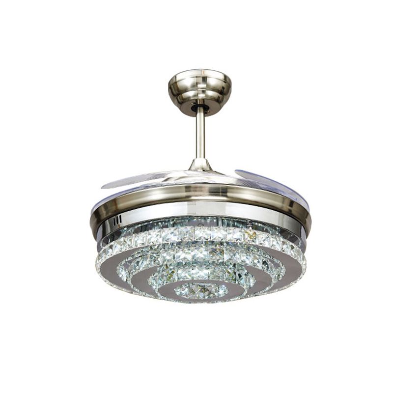 Chrome à 3-ring Flush Mount Fan de plafond Crystal Crystal moderne 4 lames Parlour LED Mount semi-flush Light, 42,5 "W