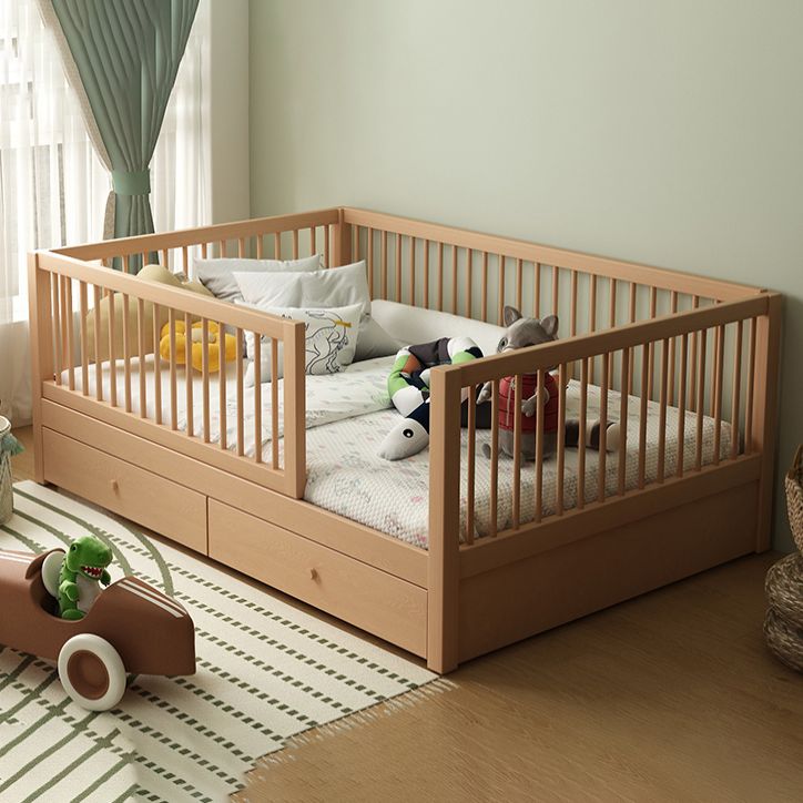 2 Drawers Solid Wood Nursery Bed Scandinavian Nursery Crib with Guardrail