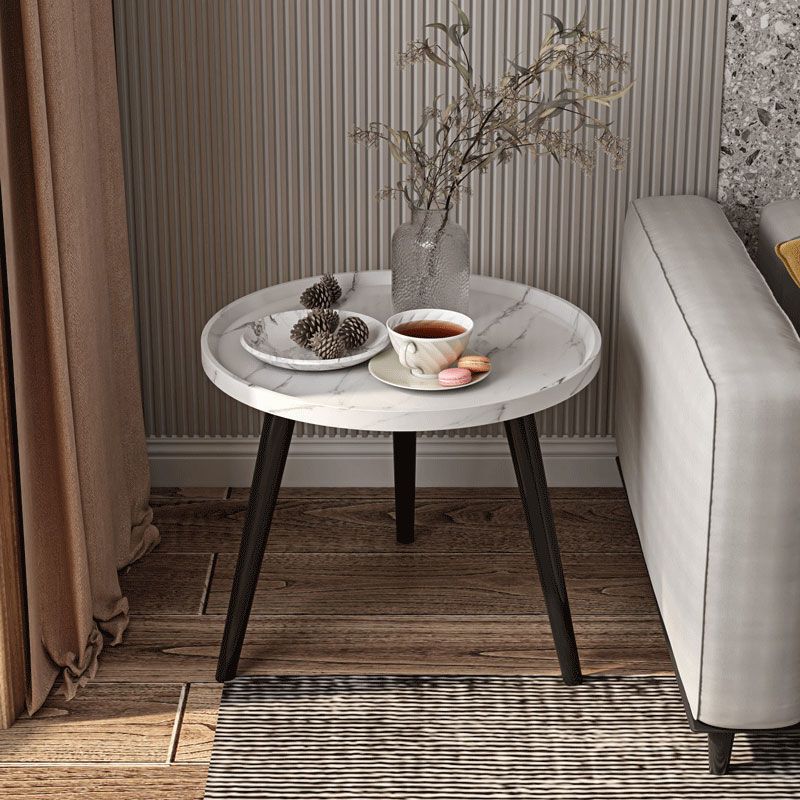 Traditional Style Cocktail Table Walnut/white/black Artificial Round Coffee Table