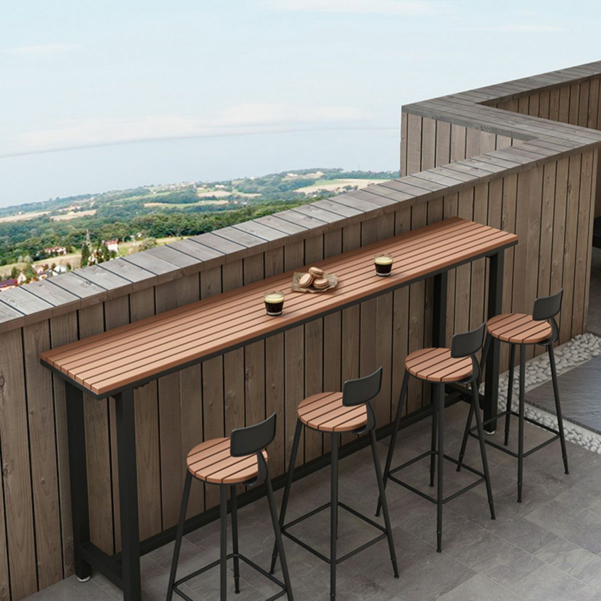 Artificial Wood Bar Dining Table Modern Rectangle Bar Table with Trestle for Balcony