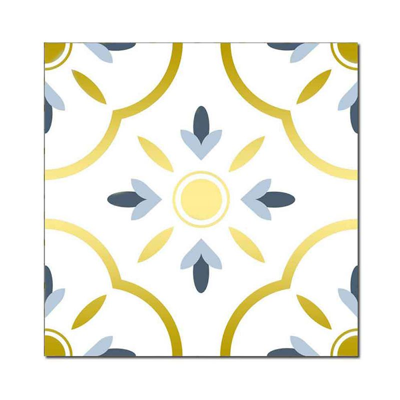 Bohemian Quatrefoil Adhesive Wallpapers Yellow Kitchen Wall Covering on White, 8' x 8"