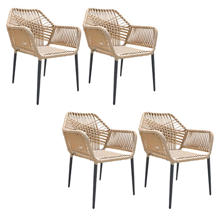 Natural Outdoors Dining Chairs with Aluminum Base and Faux Rattan Arms