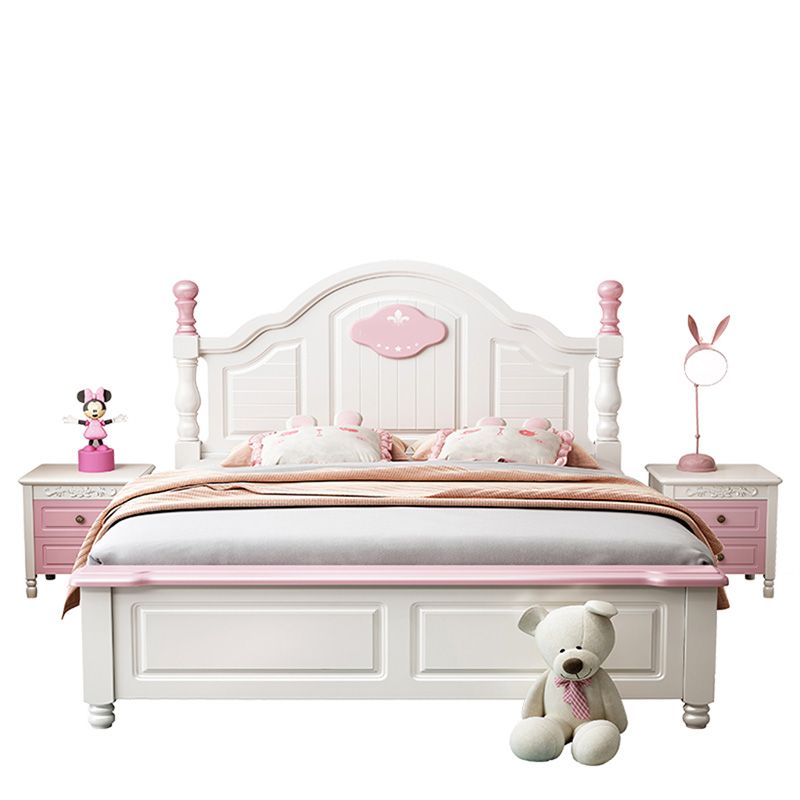 Contemporary Kids Bed Solid Wood White Headboard Princess Panel Mattress