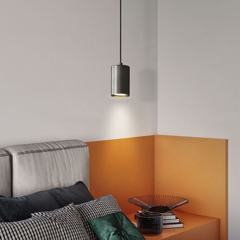 Lampe suspendue à cylindre minimaliste, pendentif en métal moderne pour chambre à coucher