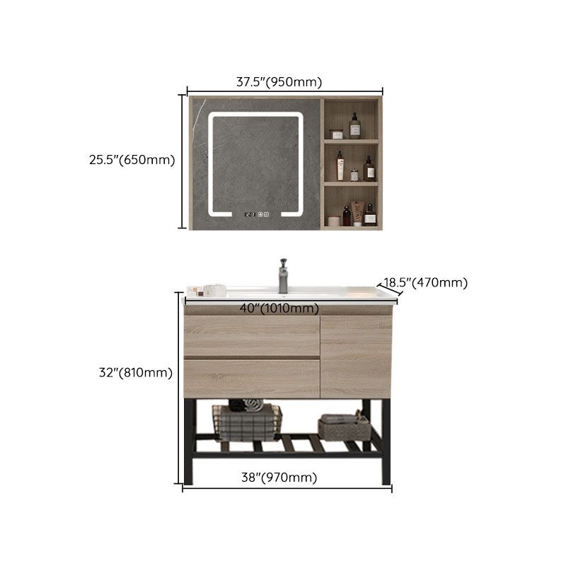 Wall-Mounted Bath Vanity Single Sink Door Rectangle Mirror Bathroom Vanity with Drawers