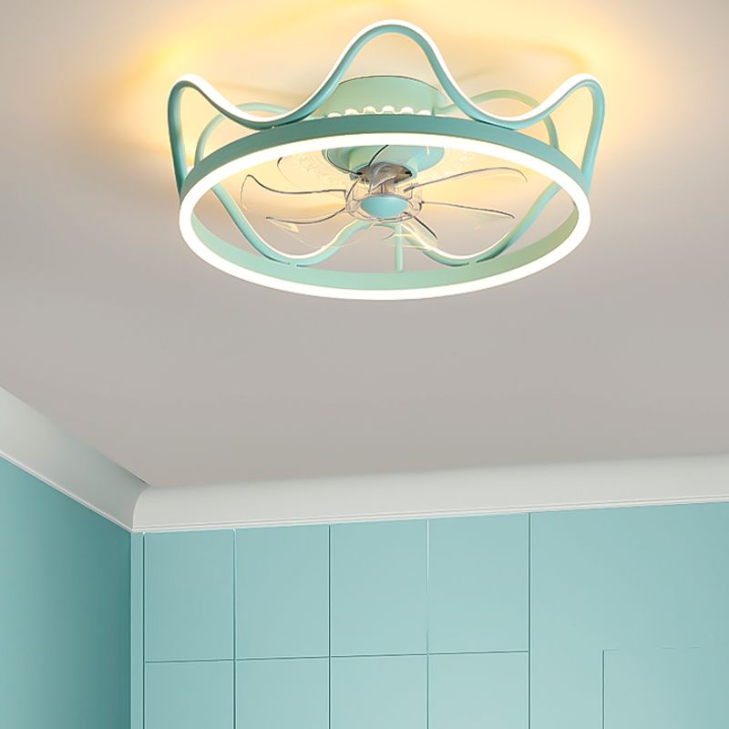 Metal Crown Shape Ceiling Fans Kid Style 2-Lights Ceiling Fan Lamp Fixture