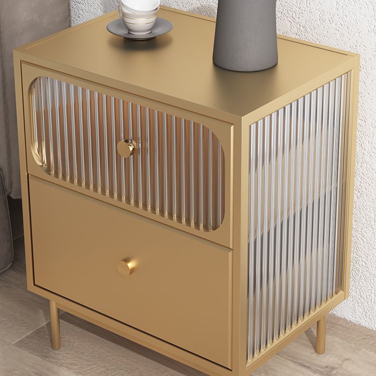 Black/White/Golden Nightstand Modern Glass 2 Drawers Night Table