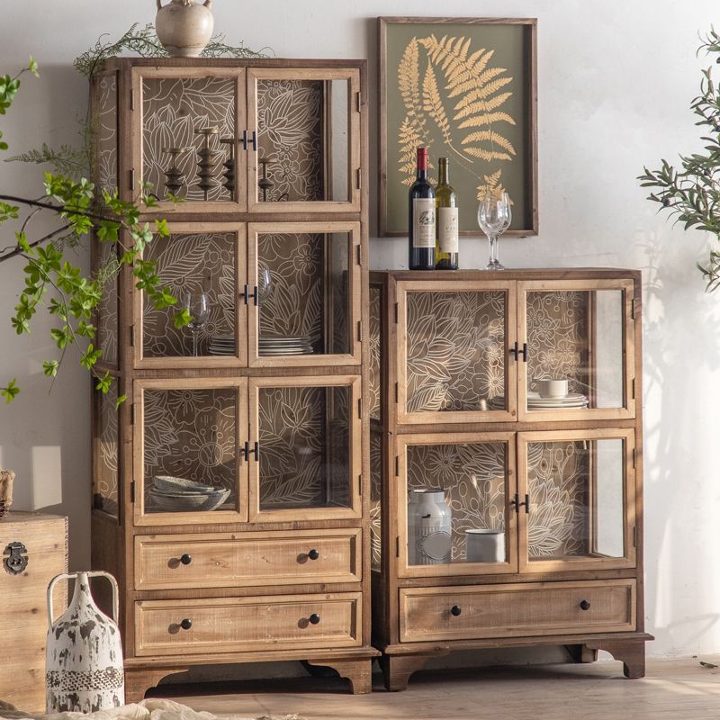 Modern Wood Curio Cabinet Glass Doors Storage Cabinet with Doors for Dining Room