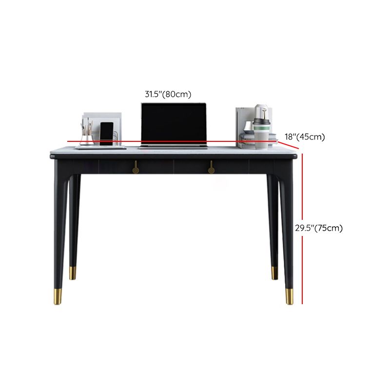 Glam Stone Office Desk Rectangular Black Writing Desk for Office