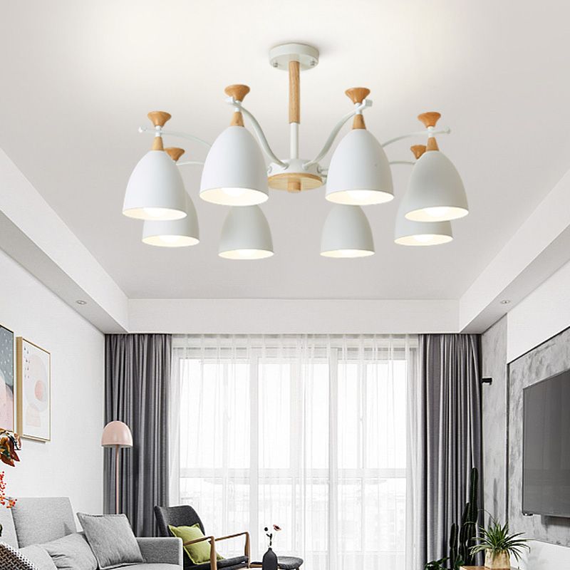 Contemporary Cone Chandelier Pendant Light Metal 3/6/8 Lights Hanging Ceiling Light in Grey/White/Green for Bedroom