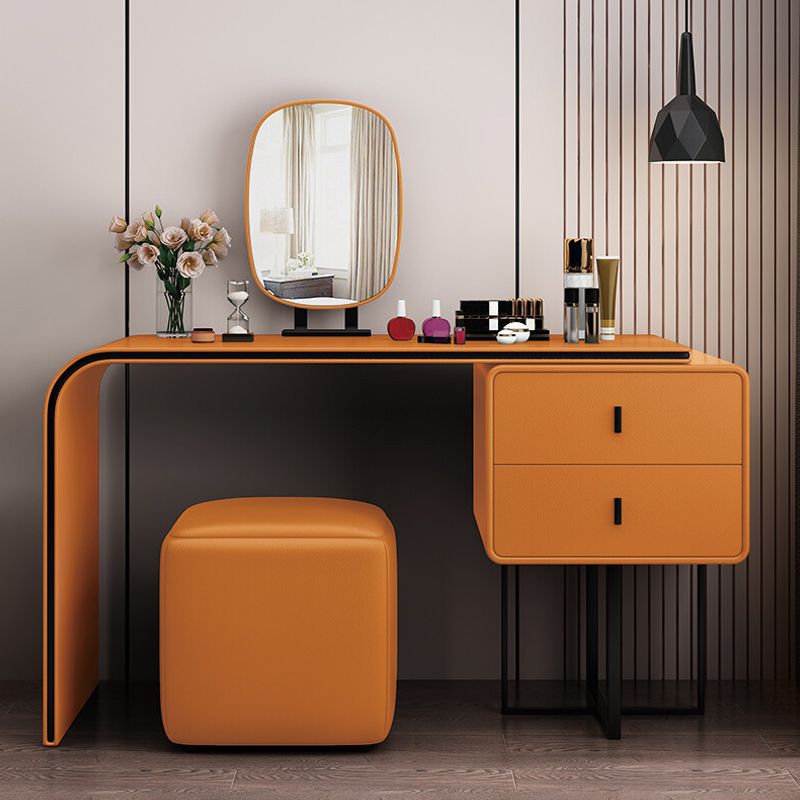 2-drawer Leather Vanity Table 28.74" H Dressing Table with Metal Base