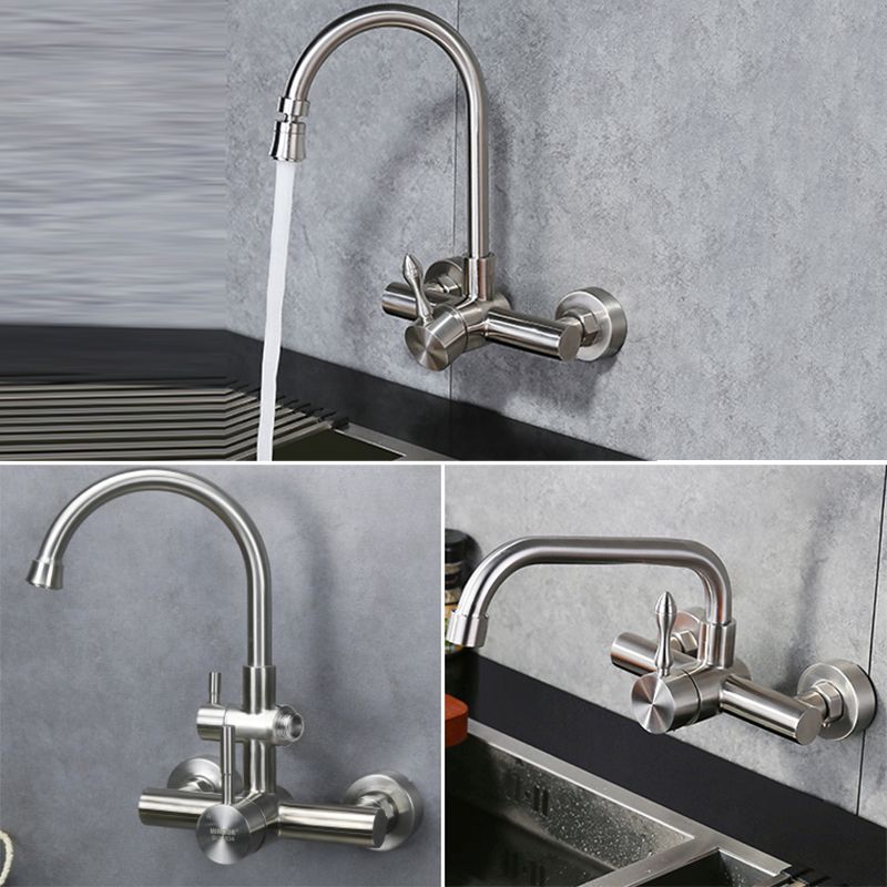 Modern Spray Kitchen Faucet Stainless Steel Lever Handles Wall Filler Faucet