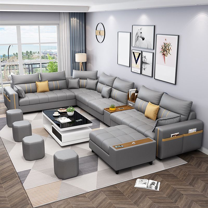 Contemporary Sectional Modular with Square Arm and Storage for 6 People