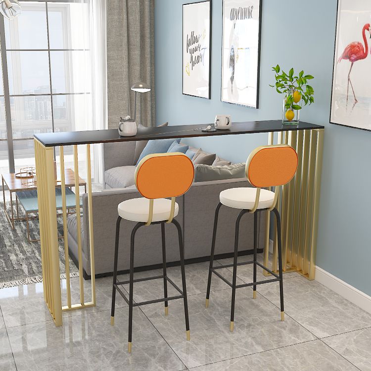 Modern Iron Bar Dining Table with Stone Top Rectangle Indoor Bistro Table