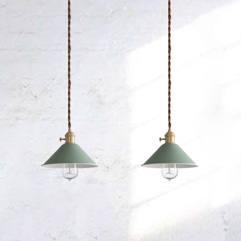 Cone Shade Hanging Lighting Modern Macaron Style Metal 1 Light Hanging Lamp for Bedroom