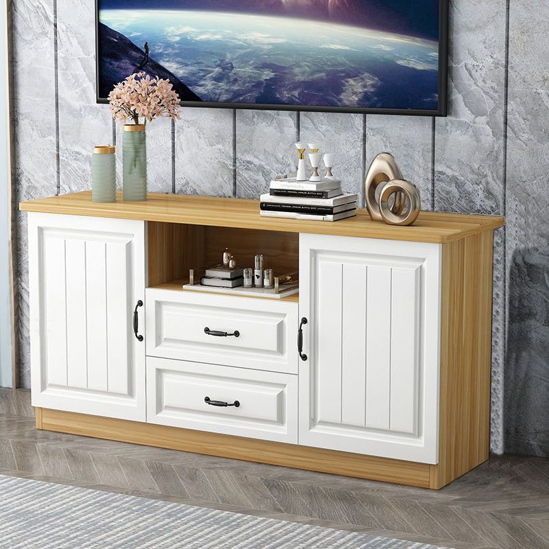 Modern Wooden TV Stand Open Storage TV Console with Drawers and Doors , 16" D X 27.5" H