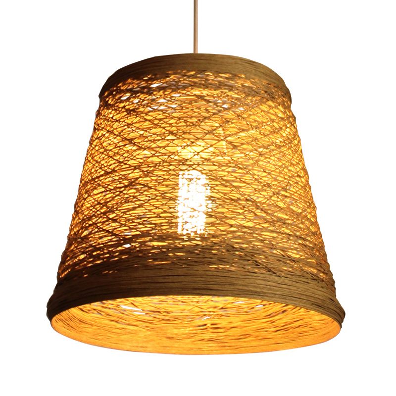 Bamboo Rattan Bucket Candant Light Rural Rural Single Flaxen Kit lampada a sospensione per ristorante