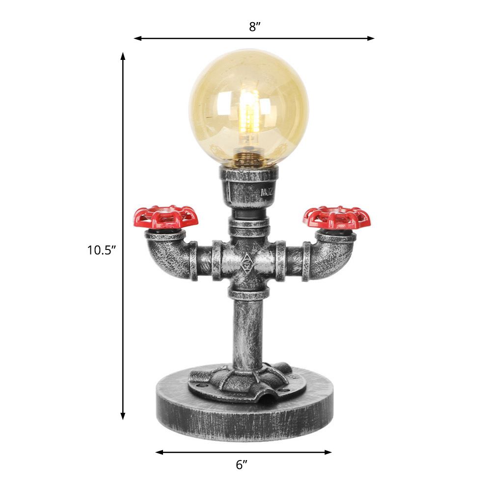 Single Light Globe Shade Reading Lamp Industrial Antique Silver Clear/Amber Glass Task Lighting for Bedroom with Base