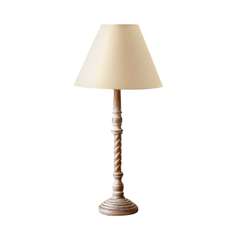 1-Light Fabric Desk Lamp Traditional White Barrel Shape Bedroom Reading Light with Wood Base