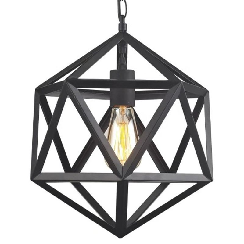 Geometric Metal Pendant Lighting Industrial 1 Head 14"/18"/21.5" Wide Dining Room Down Lighting in Black