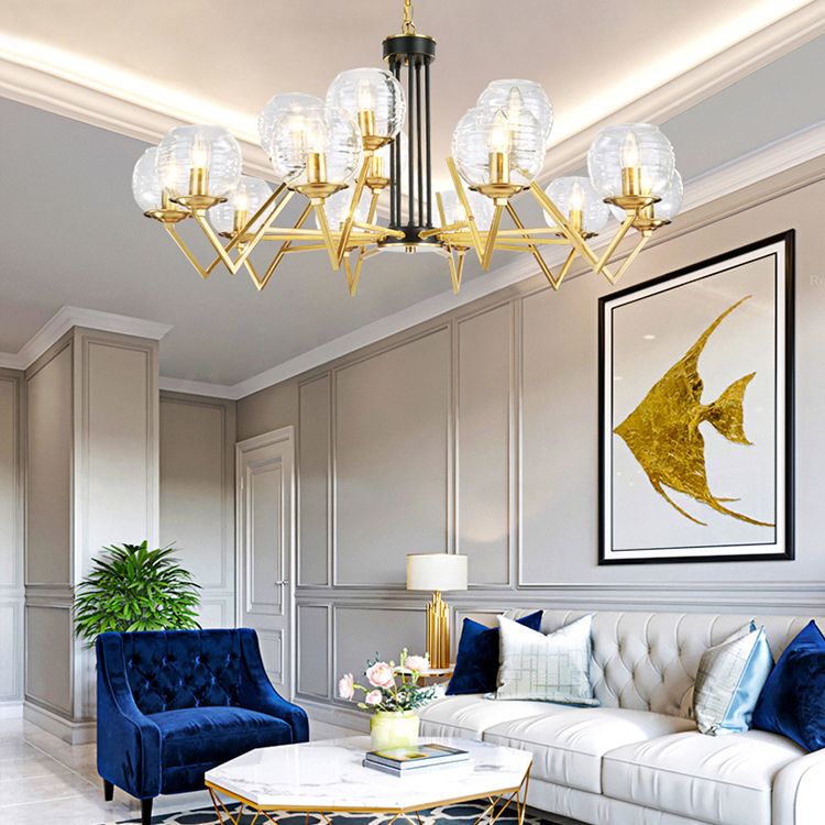 Candle Living Room Chandelier with Oval Shade Gold Modern Elegant Pendant Light in Gold Finish