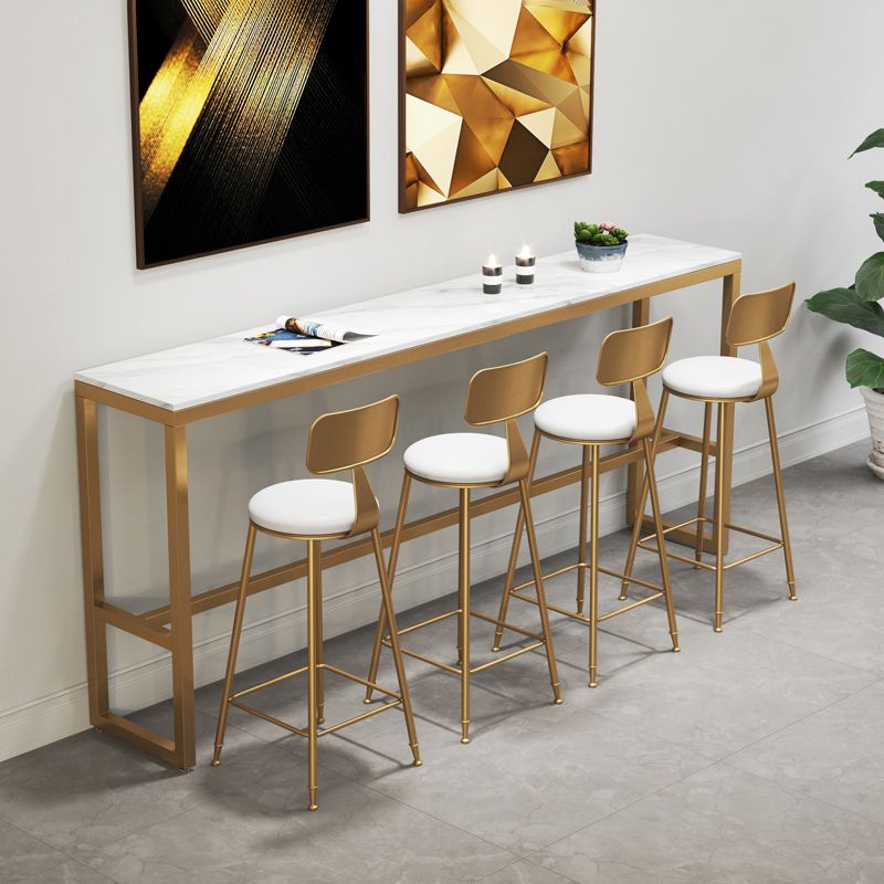 Artificial Marble Top Rectangle Bar Table Luxurious Bistro Table with Trestle Base in Gold