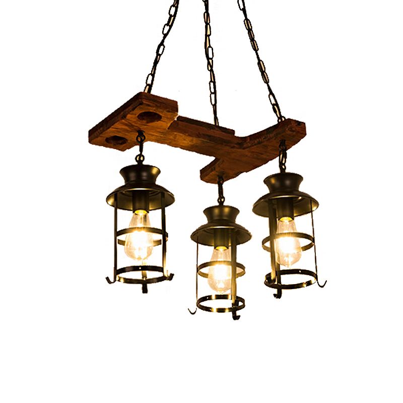 Caged Dining Room Pendant Chandelier Industrial Metal 3 Lights Black Hanging Fixture