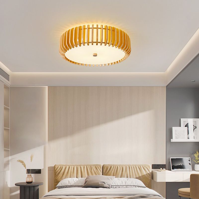 Japanese Style Wooden Ceiling Light Round Shape Ceiling Lamp for Bedroom