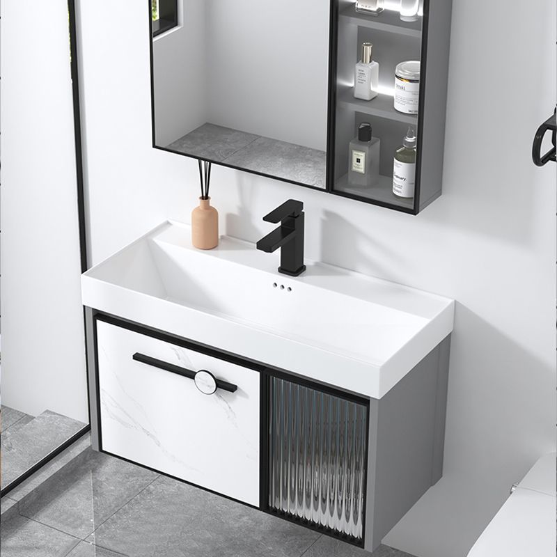 Modern Single Sink Bathroom Vanity White Glass Rectangular Wall Mount Bath Vanity