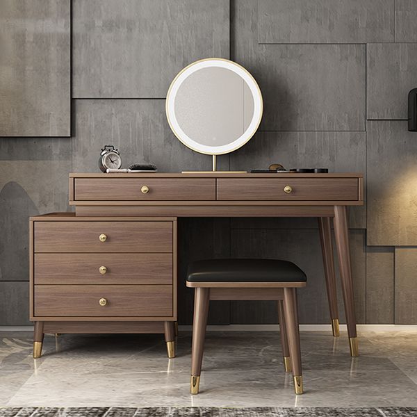 Standing Mid-Century Modern Wood Lighted Mirror Vanity Dressing Table