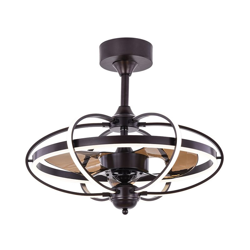 3-Blade Metal Geometry Semi Flush Mount Modernism 26" Wide LED Brown Ceiling Fan Light Fixture