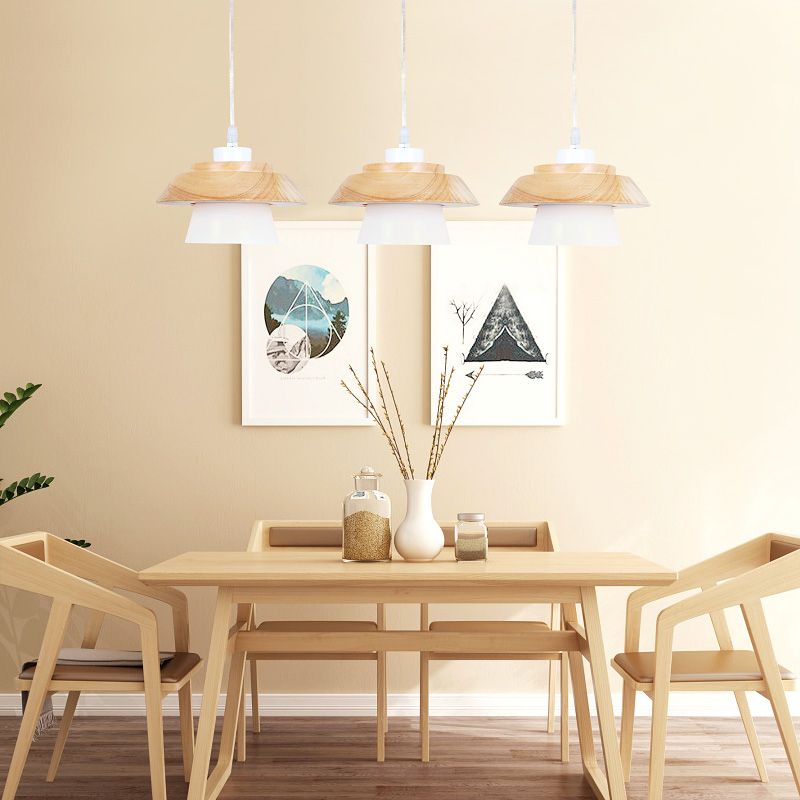 Wood Minimalism Hanging Ceiling Light Cone Pendant Light for Dining Room