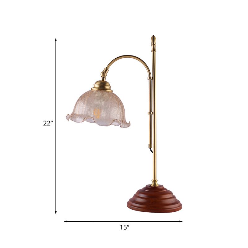 Crackled Glass Bell Floral Desk Lamp Minimalism 1 Light Bedroom Reading Book Lighting in Gold