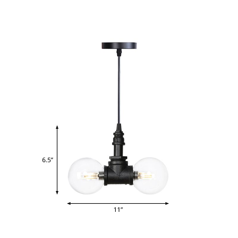 2/3/4-Bulb-Globus Anhänger Kronleuchter Industrie schwarzes Klarglas-LED-Aufhängung Licht mit Rohrdesign