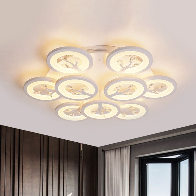 Luce del soffitto a sfioramento dell'albero acrilico LED moderno LED 3/6/9 luci di illuminazione a soffitto con accenti di cristallo in luce calda/bianca/naturale