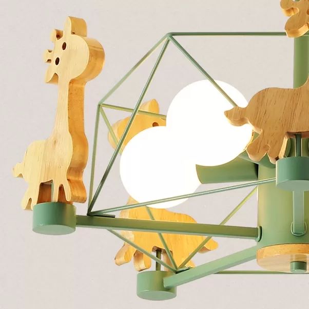 Draadframe semi -spoelmontage licht met giraf 5 koppen kinderen metalen plafondlamp voor kinderslaapkamer