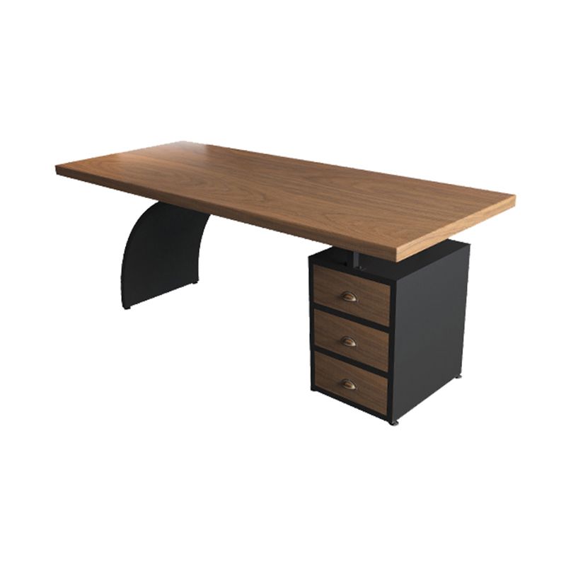 Brown and Black Office Desk Rectangular Wooden Writing Desk Pine and Metal