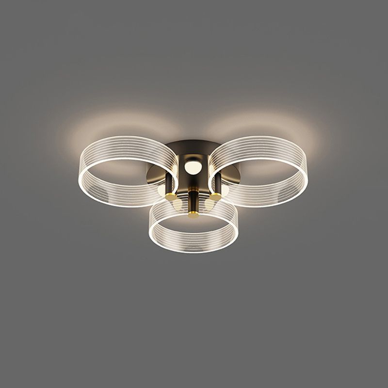 Acrylic Round Semi Mount Lighting Modern Black-Gold LED Ceiling Light with Flower Design