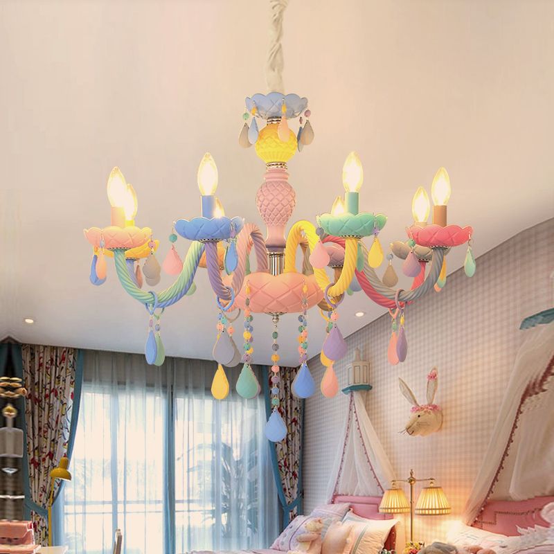 Candle-Shape Pendant Chandelier Nordic Style Stainless Steel Kids Bedroom Hanging Chandelier in Multi-Color