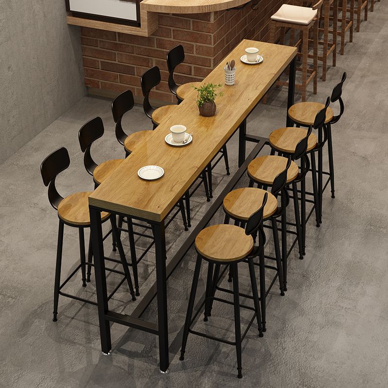 Pine Wood Bar Dining Table Industrial Rectangle Bar Table with Trestle for Cafe Balcony