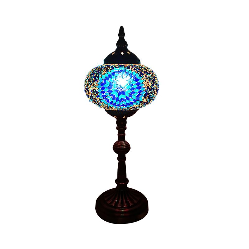 Single Light Desk Lighting Antique Elliptical Stained Glass Night Table Light in White/Red/Blue for Bedroom