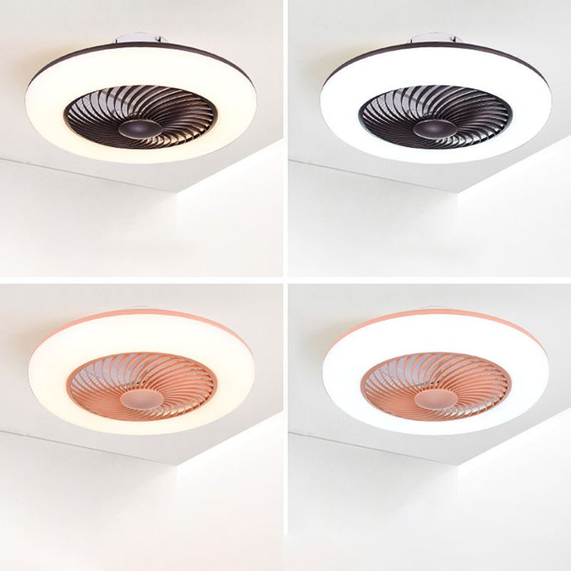 Round Fan Light Ceiling Fixture Macaron Acrylic Dining Room LED Semi Flush Light