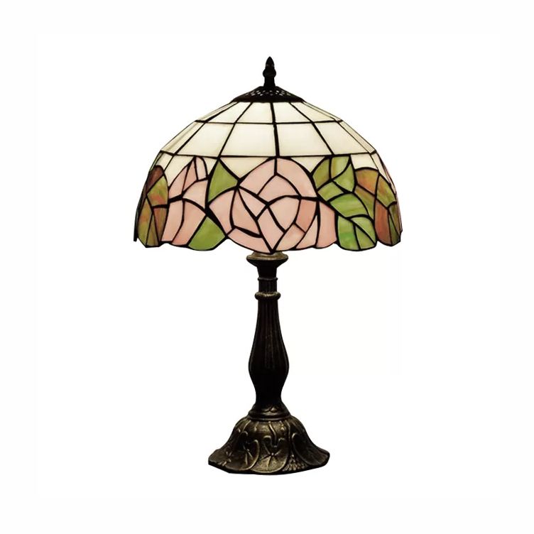 12"/16" Inch Pink Rose Tiffany Table Light Stained Glass 1 Light Standing Table Light in Bronze/Black