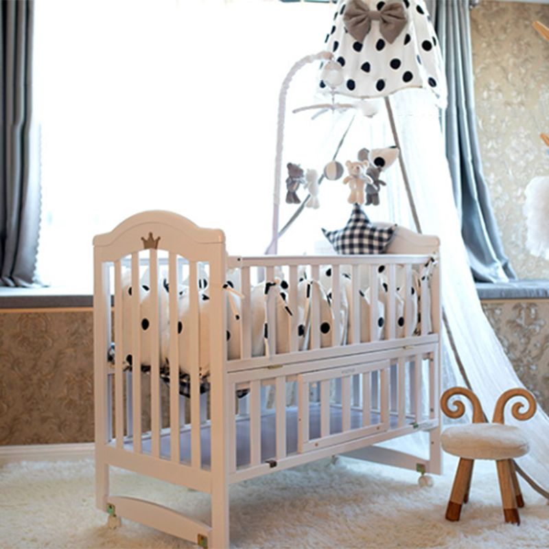 Scandinavian Crib with Storage with Casters/Wheels Wood Nursery Crib