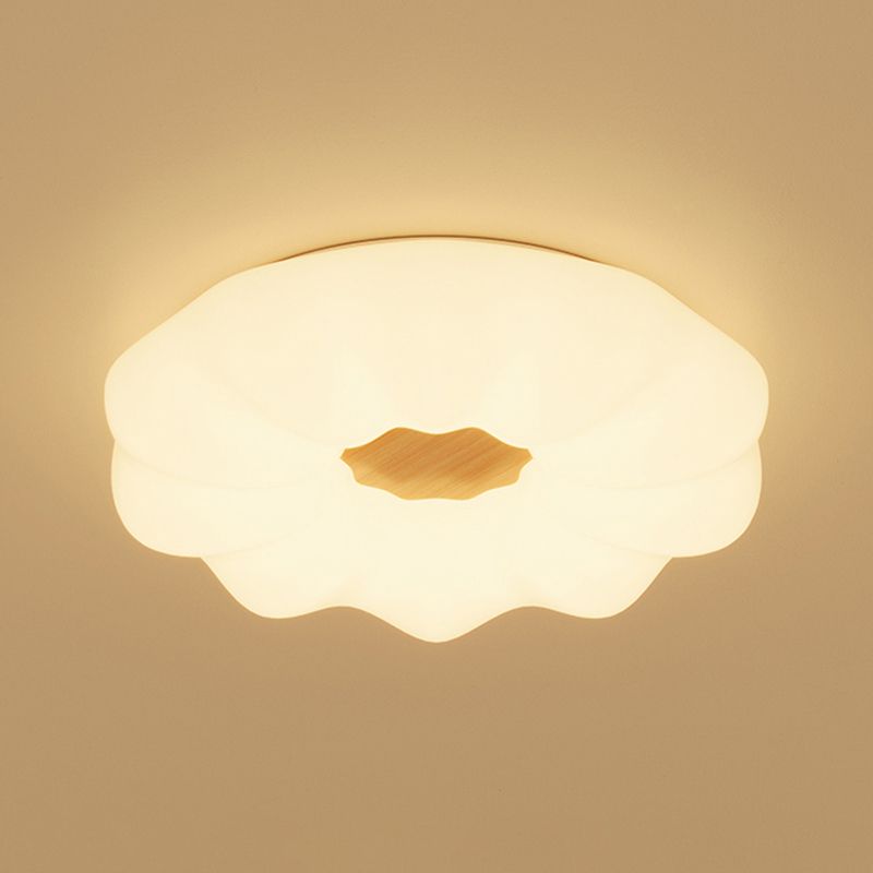 Modernism Pumpkin Shaped Ceiling Mounted Fixture with Wood for Bedroom