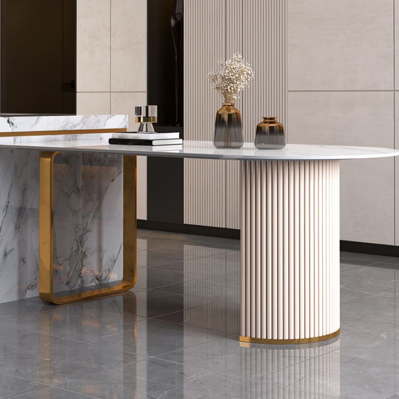 Sintered Stone Dining Table Traditional Luxury Table with Metal Base for Kitchen